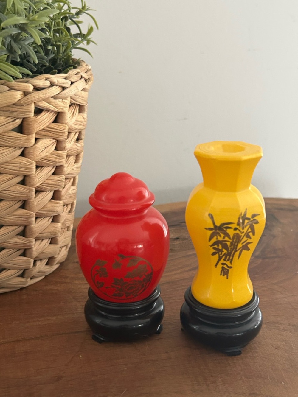 Vtg Avon -Oriental Peony Vase AND Golden Bamboo Perfume Bottles - empty